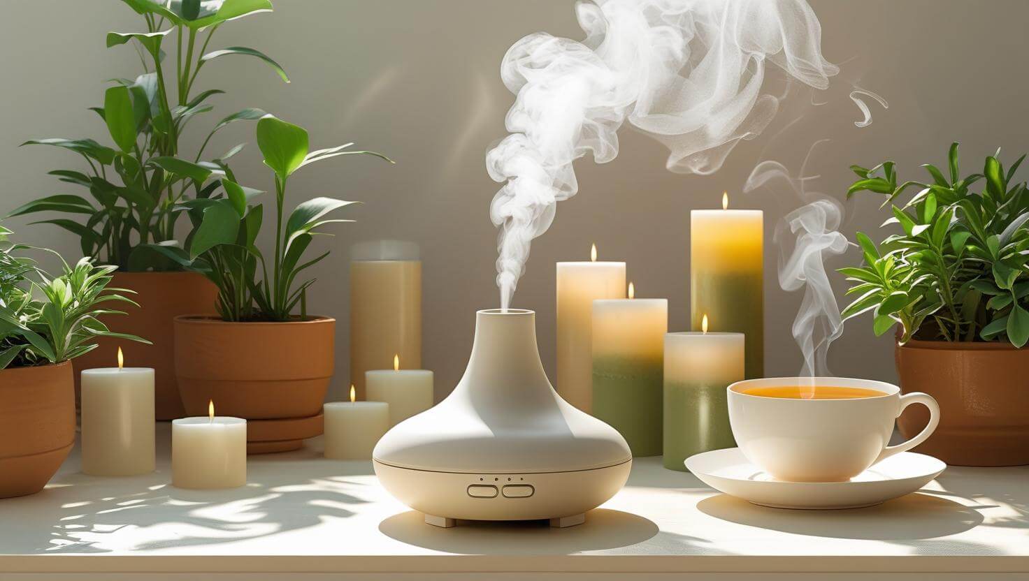 difusor ultrassonico liberando nevoa em ambiente aconchegante