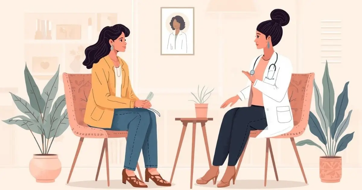 ilustração de uma mulher em consultório procuranto tratamento para candidiase recorrente