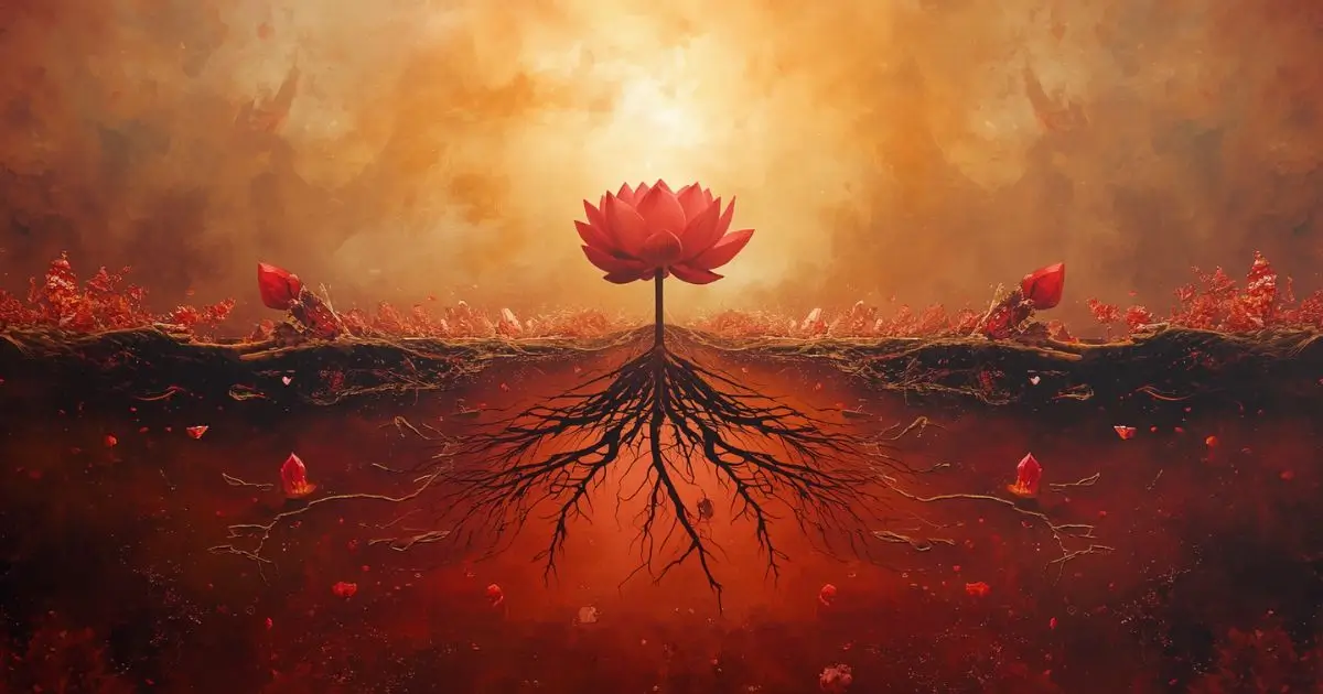 ilustração de lótus vermelha representando o chakra raiz muladhara